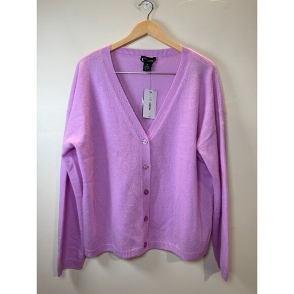 C by Bloomingdale's Women's Rose Quartz Cashmere V Neck Cardigan Size XL - Picture 1 of 6